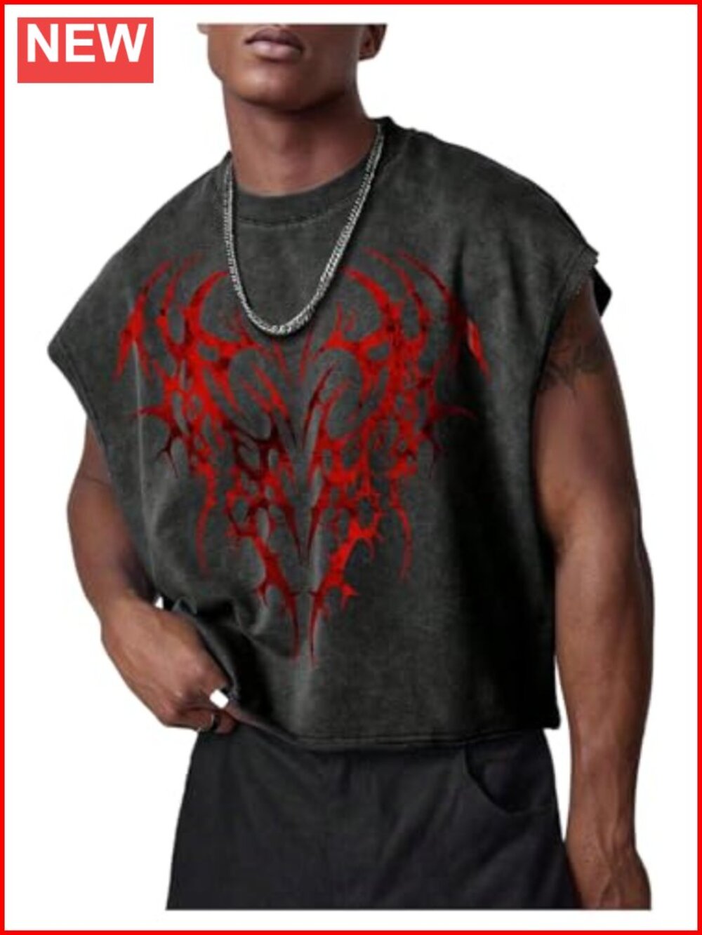SHENHE Men's Letter Embossed Cropped Tank Top Sleeveless Crewneck